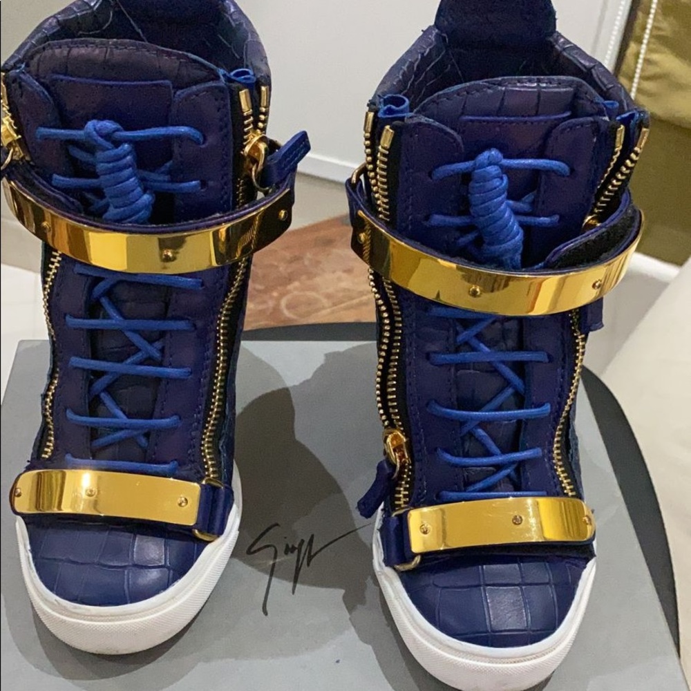 Giuseppe Zanotti wedge sneaker in blue-gold EU 39.